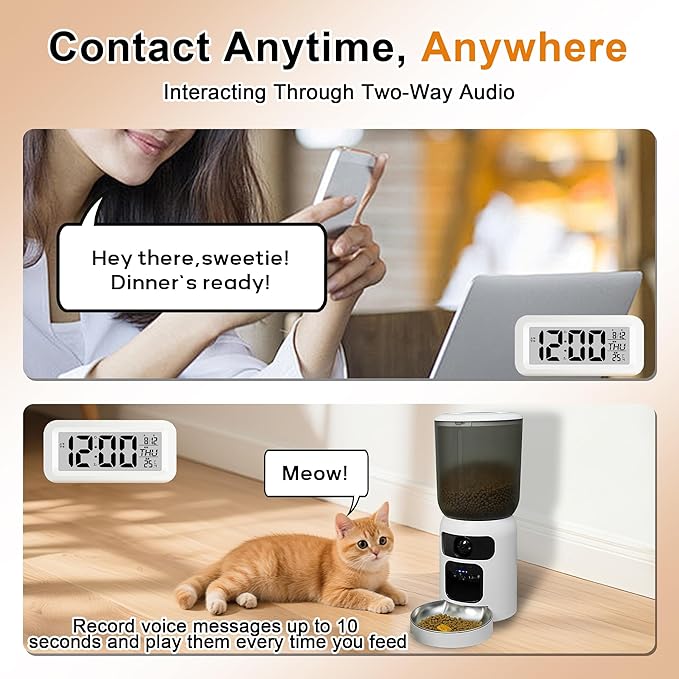 6L AI Automatic Cat Feeder with Dual Camera, 1080P HD Night Vision & Dual Power Supply, Easy Setup Timed Food Dispenser with Desiccant Bag for Cats & Dogs, 5G WiFi Pet Feeder with 2-Way Audio