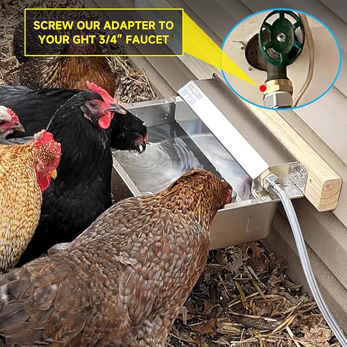 Automatic Dog Water Dispenser, 2 Gallons 304 Stainless Steel Large Dog Water Bowl Dispenser for Indoor/Outdoor, Pet & Livestock Water Feeder, Auto Fill, Fits GHT 3/4" Faucet, Easy to Clean