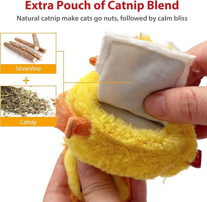 PETGEEK GiGwi Chirping Bird Cat Toys Realistic Bird Plush Toy - Perfect Melody Chaser Toys for Bored Indoor Adult Cats - Includes Hanging Loop for Cat Dancer (Chicken, Upgrade Flapping)