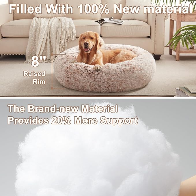 36 inches Donut Dog Bed for Large Dogs -Calming Fluffy Round Pet Bed with Removable & Washable Cover,Fits up to 100 lbs Pets (Brown,Large)