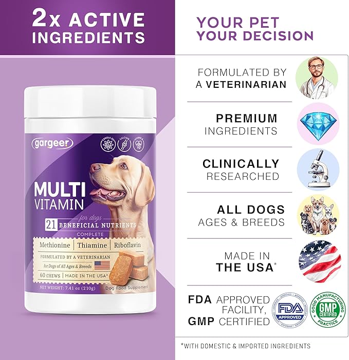 Dog Multivitamin 21-in-1 Chews for Dogs. Rich with Fatty Acids & Antioxidants. Supports Healthy Gut, Mobility & Immune System. for Seniors and Puppies – 60 Soft Chews, Made in The USA, Enjoy!