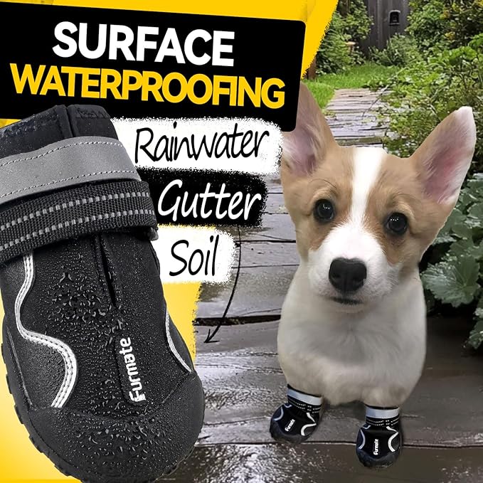 Dog Shoes for Large Small Medium Dogs,Dog Booties for Indoor Hardfloors Anti-Slip,Reflective Strip Waterproof Dog Boots & Paw Protectors for Outdoor Walking Hot Pavement,Winter Snow (Black-7)