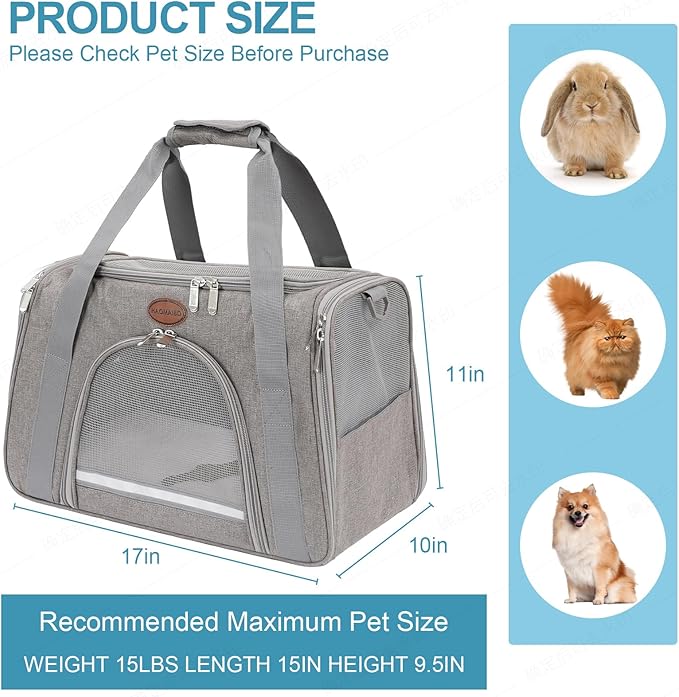 Cat Carrier Dog Carrier Pet Carriers for Medium Small Cats Dogs Puppies up to 15 Lbs,TSA Airline Approved Small Dog Cat Carriers Soft Sided,Collapsible Travel Puppy Carrier (Grey, Medium)