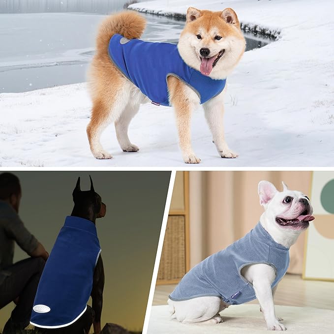cyeollo 2 Pack Fleece Dog Sweater Pullover Pet Sweatshirt Reflective Lightweight Dog Clothes Sweaters for Large Dogs Boy Girl Pet Apparel Blue, Mist Blue, XXXL