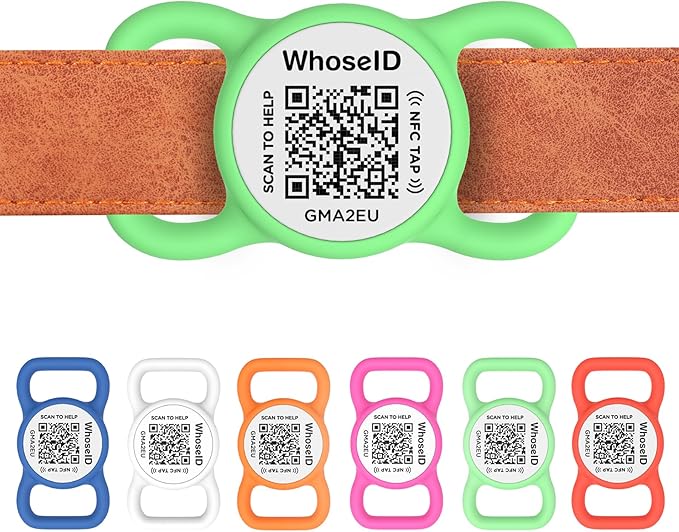 QR Code Dog Tag with NFC, Personalized Pet ID Tag, Silent Silicone Dog ID Tag, Modifiable Pet Online Profile, Multiple Emergency Contact, Scan QR Code Send GPS Location Email (Small Green)