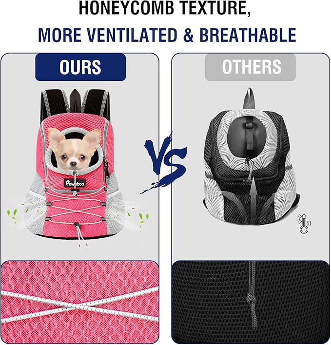 Pawaboo Pet Dog Carrier Backpack, Puppy Dog Travel Front Carrier for Small Medium Dogs Cats, Adjustable Breathable Dog Carrying Backpack with Safety Strips for Hiking, Walking (Pink M Up to 10 lbs)
