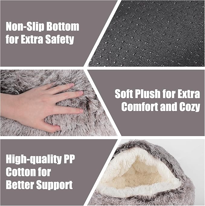 Cat Beds & Dog Bed with Cover Cave, Dog Beds for Small Dogs, Round Soft Plush Donut Calming Pet Bed for Indoor Cats or Small Dog, Washable Puppy Bed with Non-Slip Bottom-24inch