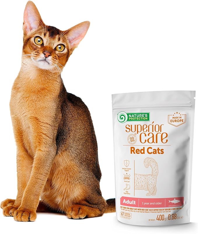 Nature's Protection Dry Cat Food - Adult Red Coated Cat Hard Kibble, Grain-Free Healthy Nutrition Indoor & Outdoor Hairball Care for Cats, 14.11 oz Bag