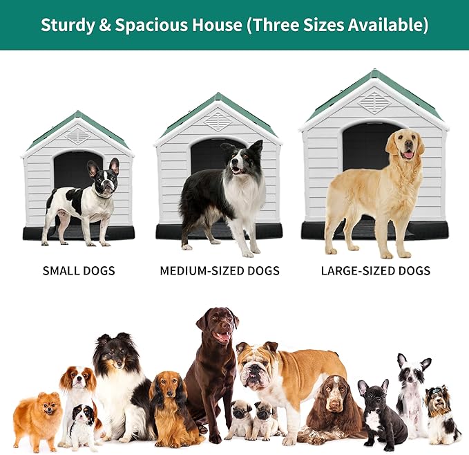 YITAHOME Large Plastic Dog House Outdoor Indoor Doghouse Puppy Shelter Water Resistant Easy Assembly Sturdy Dog Kennel with Air Vents and Elevated Floor
