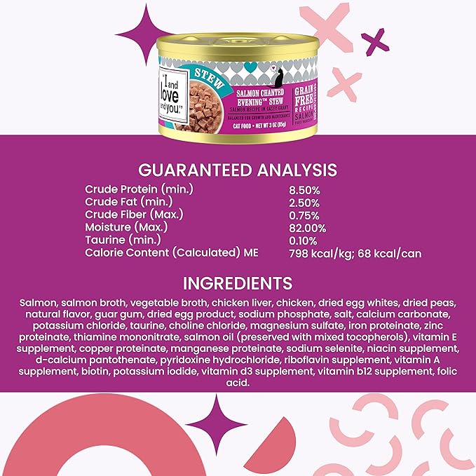 I and love and you Wet Cat Food - Salmon Chanted Evening Stew - Salmon Recipe, Grain Free, Filler Free, 3oz Pack of 24 Cans