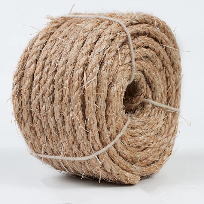 Sisal Rope for Cat Scratcher 3/10 Inch 50 Feet Cat Tree Rope Replacement Natural Hemp Rope, Thick Cat Scratching Post Rope for Indoor/Outdoor, Repairing, Recovering, DIY Scratcher (Brown)