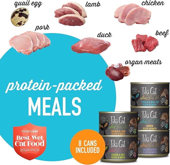 Tiki Cat After Dark, Variety Pack, High-Protein and 100% Non-GMO Ingredients, Wet Cat Food for Adult Cats, 5.5 oz. Cans (Pack of 8)
