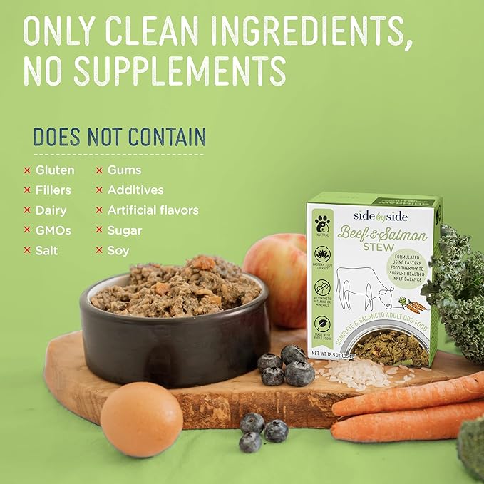 Side by Side Beef & Salmon Stew, Neutral Dog Food for All Breeds, Made of Whole Foods, Every Ingredient Has a Purpose, No Artificial Additives, Fillers, or Gums, Ready to Serve, 12.5 oz, 6 Pack