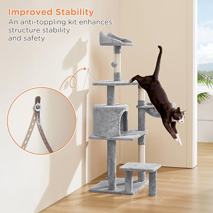 Yaheetech 57in Tall Cat Tree, Multi-Level Cat Tower W/Extended Platform, Padded Perch, Scratching Posts, Ball, for Indoor Large Cat Kitty as Pet Play House Activity Center