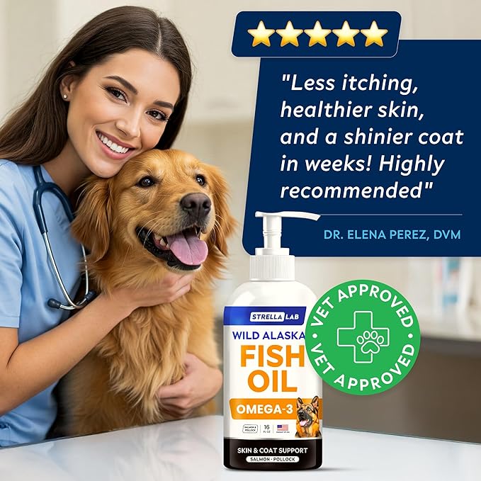 STRELLALAB Fish Oil for Dogs & Cats - Natural Omega-3 - Skin & Coat Support - Liquid Food Supplement for Pets - Natural EPA + DHA Fatty Acids for Joint Function, Immune & Heart Health 16oz - Pollock