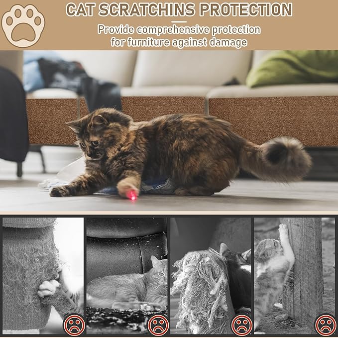 Cat Scratching Climbing Carpet Mat, Self-Adhesive Trimmable Anti Cat Scratcher Couch Furniture Protector from Cat Claws, Cat Post Covered Pad Replacement for DIY Cat Tree (Brown, 15.8" x 40")