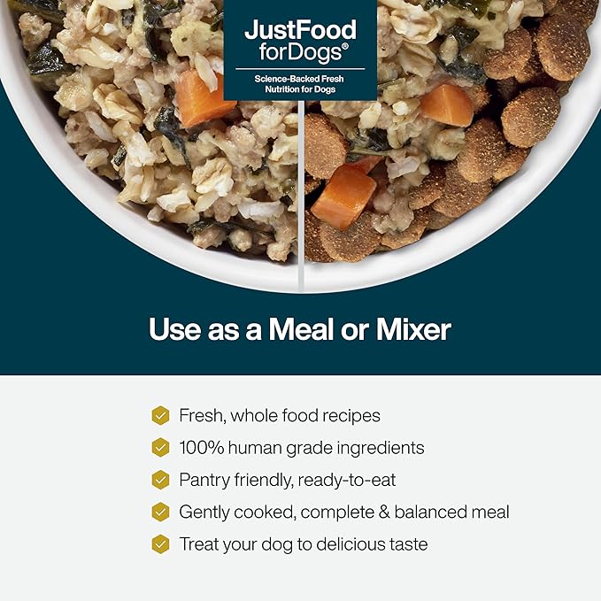 JustFoodForDogs JustFresh Home-Cooked Pork Dog Food with No Preservatives, Resealable Package, Human Grade Wet Dog Food, 12 oz - 7 Pack