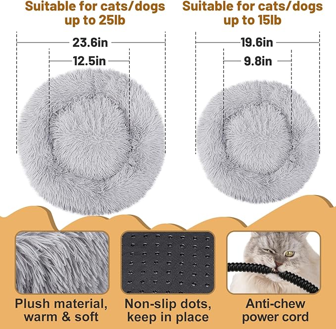 MEWTOGO 19.6in Heated Cat Bed for Indoor Cats - Soft Cozy Washable Cat Warming Bed with Cat Heating Pad, 6 Levels Adjustable Timer & Temp for Pets Up to 15lb Winter Resting and Cat Gifts