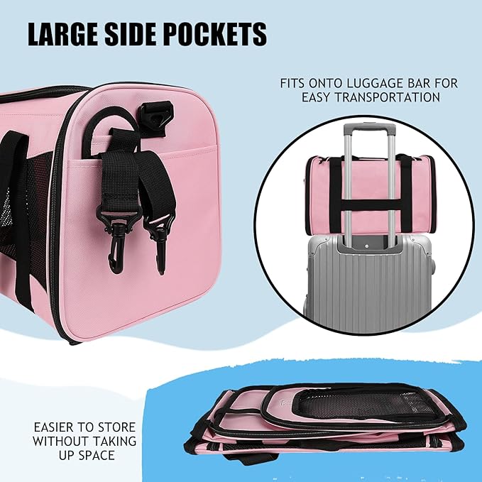 Carriers Soft-Sided Pet Carrier Pink for Medium Large Cats Dogs Undertake 35Lbs,Ventilated Mesh Windows,Top Load Cat Carrier with Airline Approved(X-Large,Pink)
