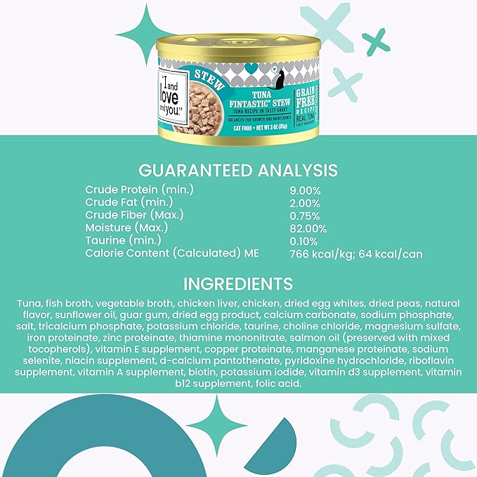 I and love and you Wet Cat Food - Tuna Fintastic Stew - Tuna Recipe, Grain Free, Filler Free, 3oz Pack of 24 Cans