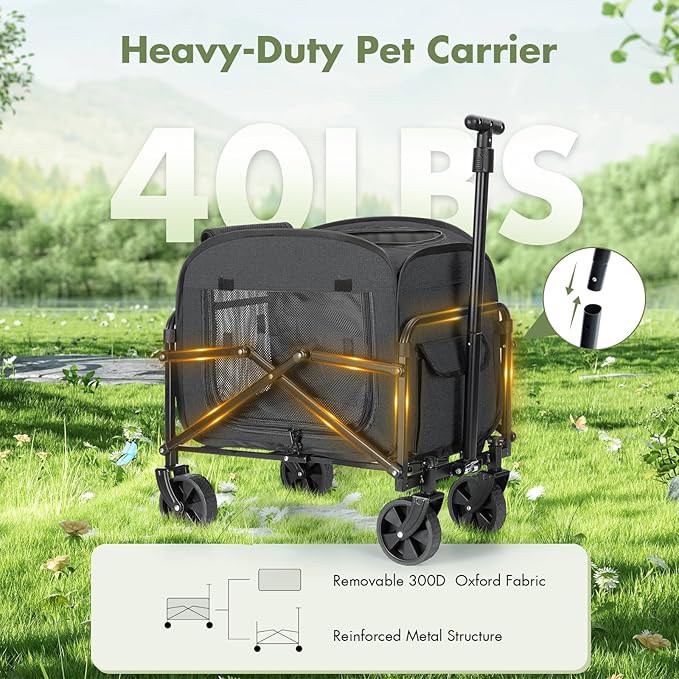 Lekereise Extra Large Pet Carrier with Wheels – Soft-Sided Foldable Rolling Cat Carrier for Puppy and Small Medium Dogs Under 30lbs, Stable & Ventilated Travel Crate for Camping and Outdoor, Black