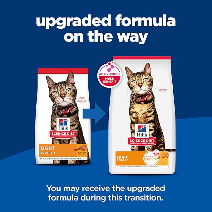 Hill's Science Diet Light, Adult 1-6, Weight Management Support, Dry Cat Food, Chicken Recipe, 16 lb Bag