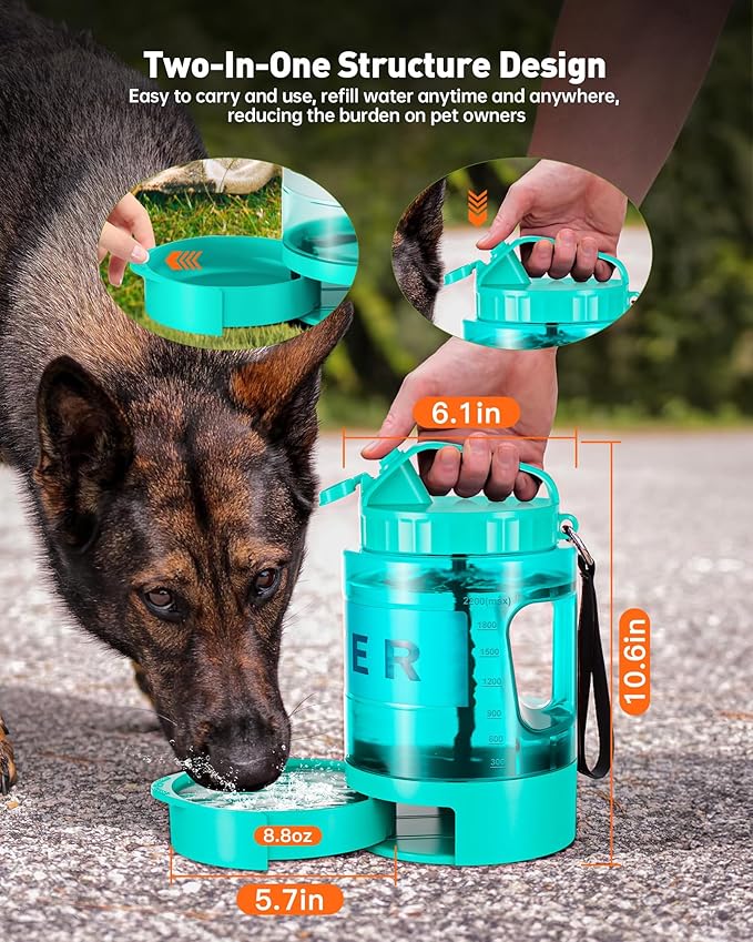 Portable Dog Water Bottle Bowl - 77 oz Travel Water Bowl Dispenser for Dogs Leak Proof, Suitable for Large Pet Drinking, A Must Have for Outdoor, Camping, Walking, Beach Other Scenes (Light Green)