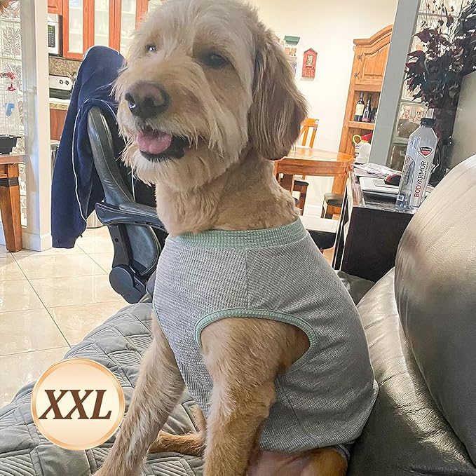 KYEESE 2Pack Dog T Shirts Waffle Stretchy T-Shirts Lightweight Tank Top Sleeveless Vest Breathable Pet Apparel, XX-Large, Blue+Grey