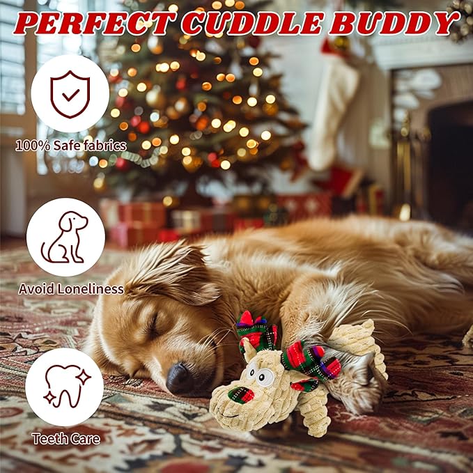 Dog Toys Squeaky Interactive Puppy Teething Chew Toy Stuffed PP Cotton Crinkle Sound Paper Tail,Deer Shape for Large Medium Small Breeds Indoor Outdoor Play