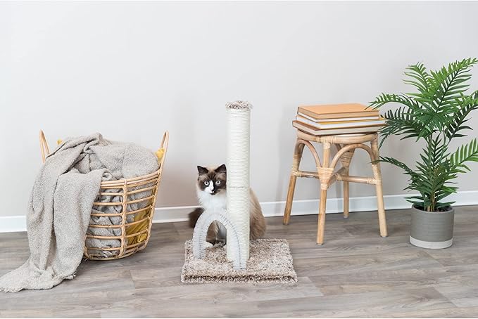 TRIXIE Lola Scratching Post with Grooming Brush, Durable Sisal, 24-in Tall, Brown