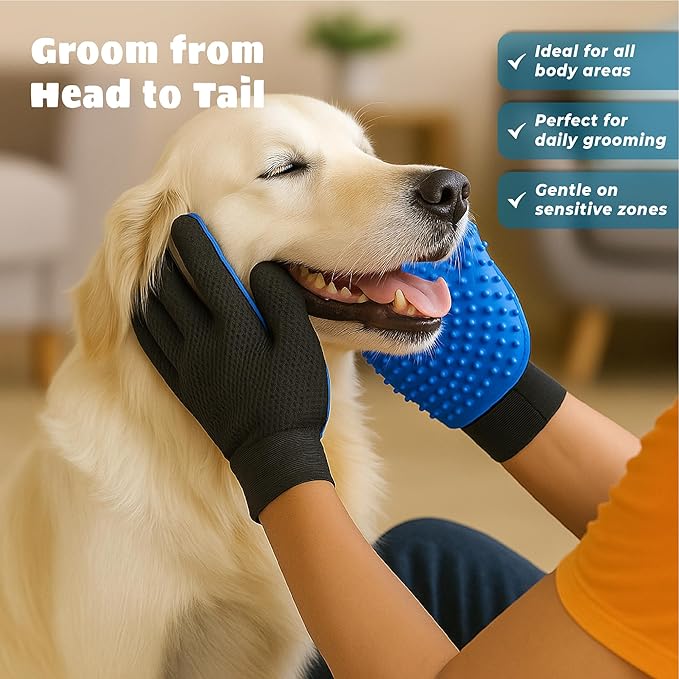 Cat & Dog Grooming Gloves for Shedding – Efficient Pet Grooming Gloves 2-in-1 Deshedding Brush & Massage Mitt | Perfect for Long and Short Hair (1 Pair)