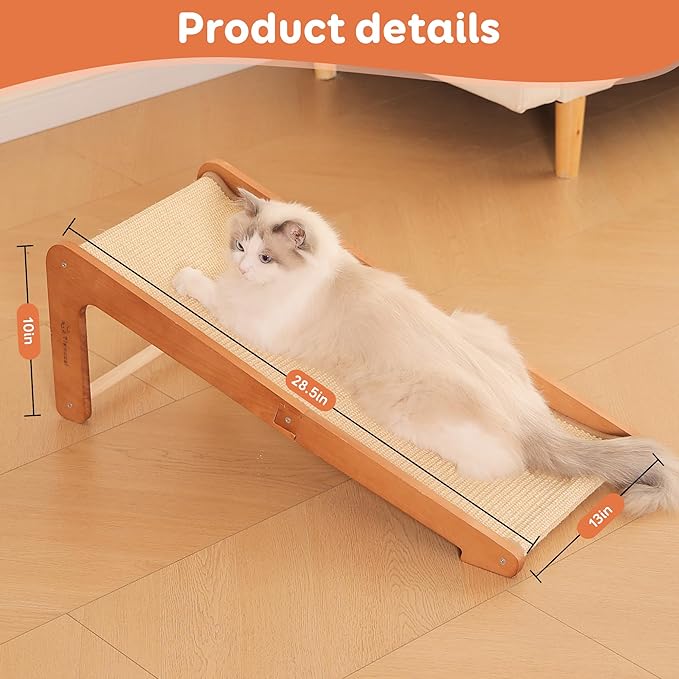 Extra-Larger Cat Scratching Post - Beechwood Base, 28.5" Natural Sisal Woven Cat Scratch Pad, Durable Cat Scratcher, Furniture Protector for Cats' Clawing and Play
