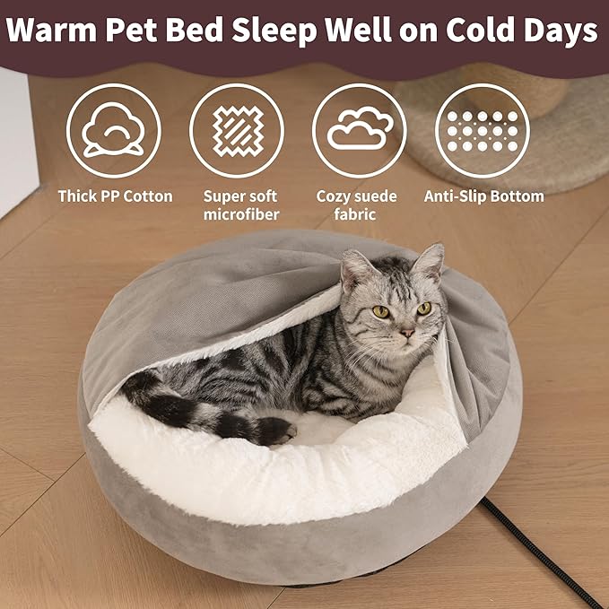 Heated Cat Bed for Indoor Cats and Small Dogs,Automatic Constant Temperature Heating, Anti-Slip Bottom and Machine Washable
