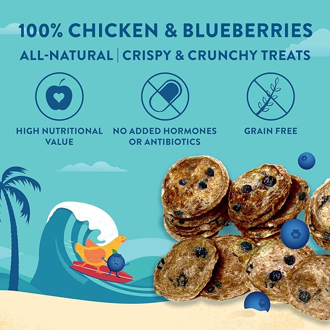 Just Chicken & Blueberry Chips | Two Premium Ingredient & Healthy Dog Treats Rich in Antioxidants | All Natural Canine Rewards | All Breed Sizes Dog Training Treats | Made in USA - 3oz
