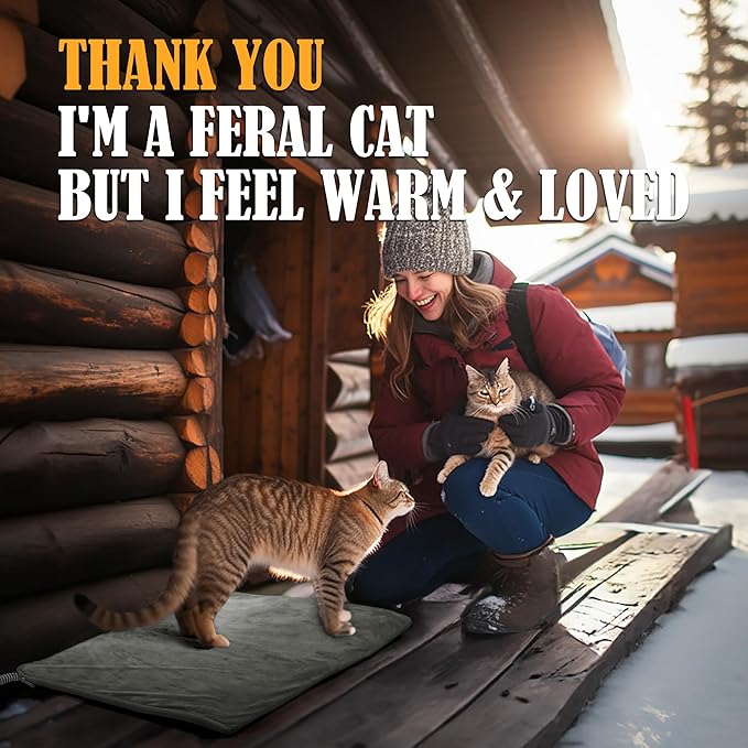 PETNF Outdoor Heating Pad for Cats, Pet Heating Pad for Outdoor Cat House,Safe Electric Cat Warming Pad,Waterproof Heated Cat House for Outside Feral Cat Animal,Outdoor Heat Cat Dog Bed Mat, 20"X16"