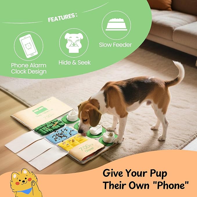 Nocciola Interactive Dog Toy, 28" x 16" Snuffle Mat for Dogs Phone Alarm Clock Design Slow Feeder Mental Stimulation Dog Enrichment Hide and Seek Dog Puzzle Sniff Mat Toys for Small Medium Large Dogs