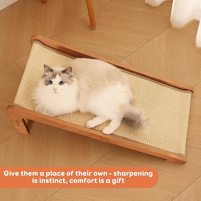 Extra-Larger Cat Scratching Post - Beechwood Base, 28.5" Natural Sisal Woven Cat Scratch Pad, Durable Cat Scratcher, Furniture Protector for Cats' Clawing and Play