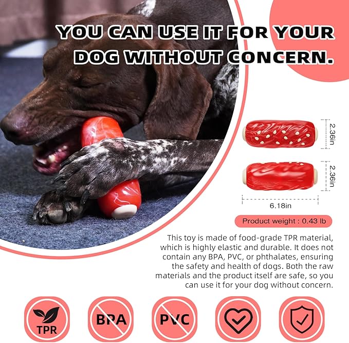 LiuMelinda Dog Chew Toys for Aggressive-Chewers - Indestructible Dog Toy for Aggressive Chewer,Tough Chew Toys for Dogs (Rubber Red Meat Stick)