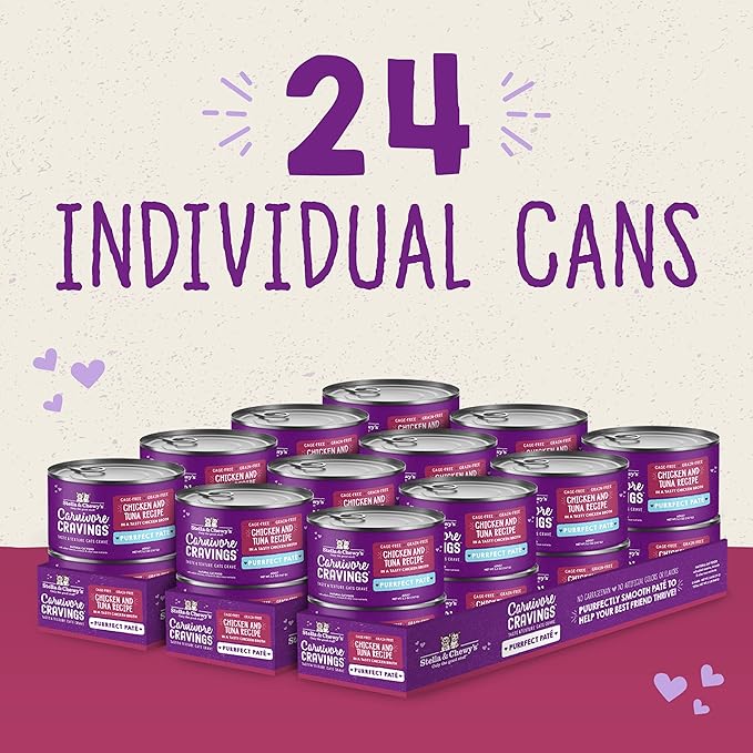 Stella & Chewy's Carnivore Cravings Purrfect Paté - Premium Grain-Free Wet Cat Food - Chicken & Tuna Recipe - High Protein with Bone Broth - Perfect for Picky Eaters - 2.8oz Cans (24 Pack)