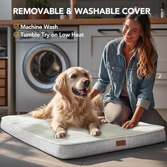 Deconovo Orthopedic Dog Bed for Medium & Large Dogs – Supportive Memory Foam with Washable Cover, Non-Slip Base – Comfort for Senior, Arthritic & Active Pets, White, 30" Lx20 Wx3 Th