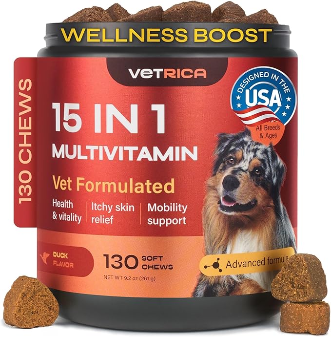 Dog Vitamins 15 in 1 - Dog Multivitamin Chews - Joint Supplement for Dogs - Dog Vitamins & Supplements for Hip & Joint, Immune System, Coat & Mobility - Itchy Skin Relief - Glucosamine Chondroitin