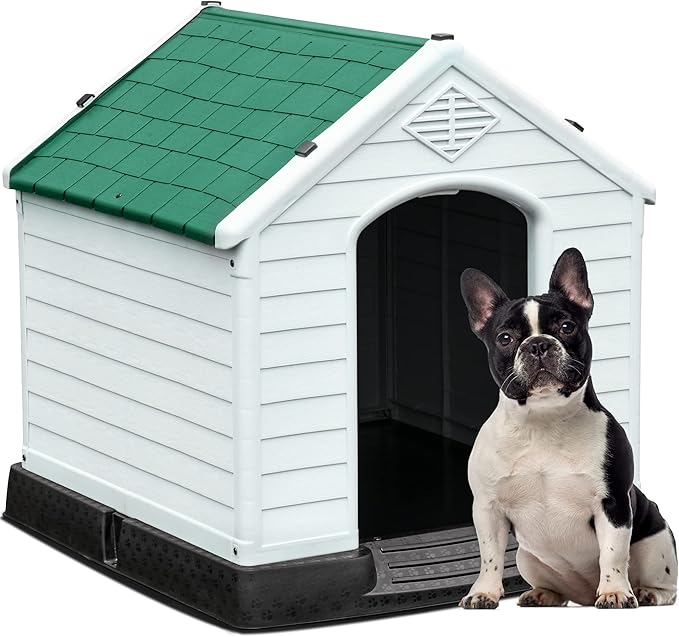 YITAHOME Large Plastic Dog House Outdoor Indoor Doghouse Puppy Shelter Water Resistant Easy Assembly Sturdy Dog Kennel with Air Vents and Elevated Floor