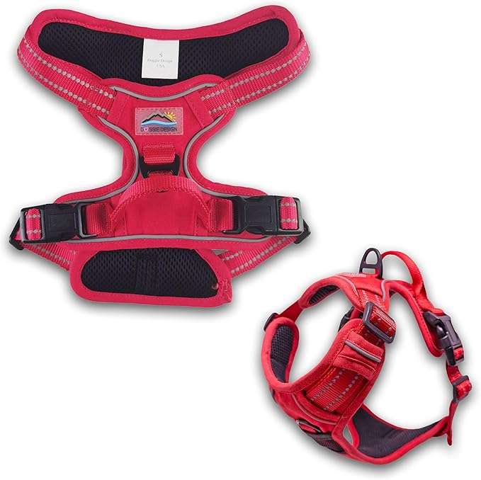 Doggie Design Venture Paw No Pull Dog Harness - Simple Adjustable Puppy Harness - Anti Pull Dog Collar for Walks and Outdoor Adventures - Crimson, S