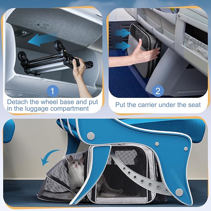 Pet Carrier with Wheels for Cat and Small Dogs: Expandable Airline Approved Rolling Cat Carrier - Cat Carrier Soft for Pets Under 25lbs Travel Plane Trip