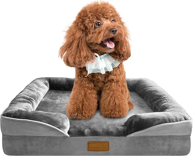 Orthopedic Dog Bed with Sides - Dog Sofa Beds for Small Dogs, Supportive Foam Pet Couch Bed with Washable Removable Cover, Waterproof Lining and Non-Slip Bottom, Grey - S