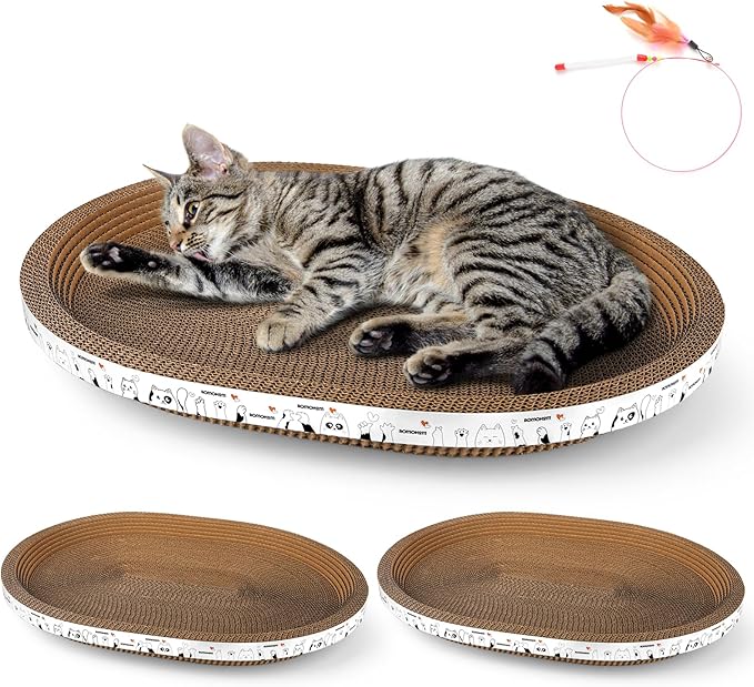 3 Pack Large Oval Cat Scratcher Bed Scratch Pad Board Lounge Couch Cats Bowl Shaped Scratching Post Nest for Cats Grinding Claw Cat Scratcher Cardboard Furniture Protector 17.3" x 14" x 2.36"