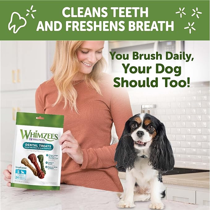 Whimzees Wellness Brushzees Dog Dental Treats, Natural Chews, Small Size Stick, (24 Count)