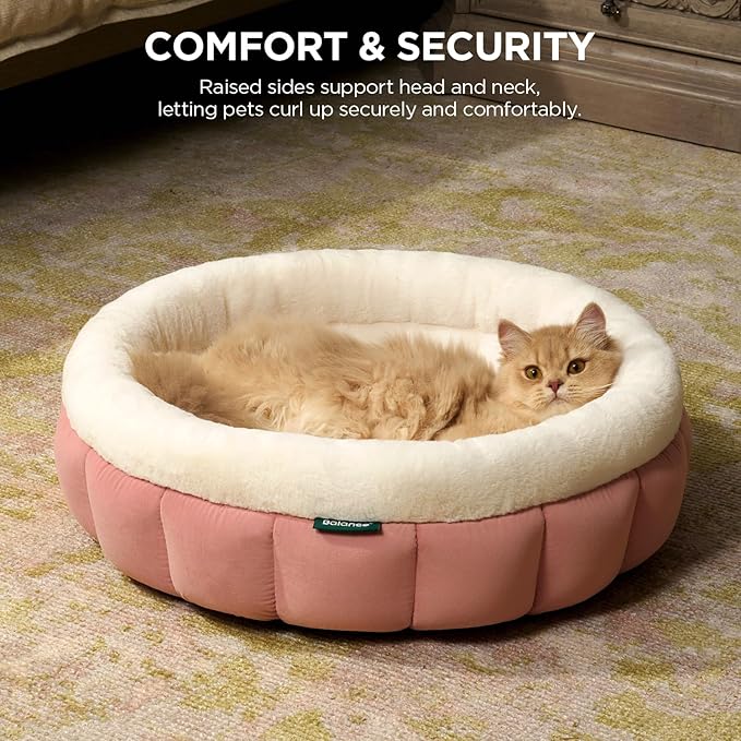 BALANCE Round Cat Beds for Indoor Cats - Donut Dog Beds for Small Dogs, Washable Pet Bed for Puppy and Kitten with Anti-Slip Bottom