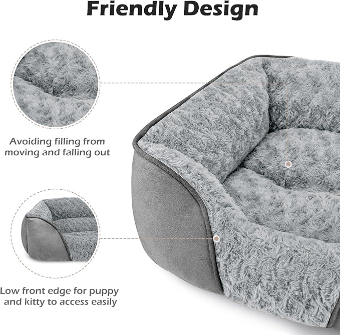 INVENHO Medium Dog Bed Rectangle Washable Orthopedic Soft Calming Sleeping Durable Pet Cuddler with Anti-Slip Bottom