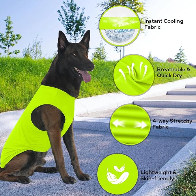 2 Pack Dog Shirts, Ice Pet Vest Dog Clothes for Instant Cooling, Lightweight Breathable Sleeveless T-Shirts for Medium Large Dogs, Light Purple+Fluorescent Green (L)